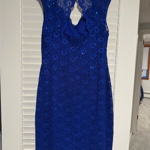 Connected Apparel Cobalt Blue Lace Backless Dress